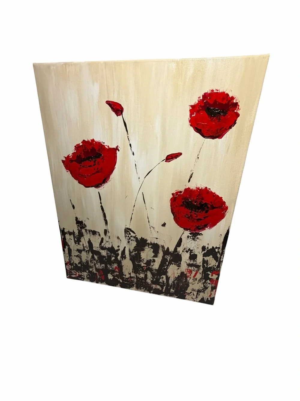 Original Artwork Acrylic on Canvas Bold red poppy Textured Painting 16x20